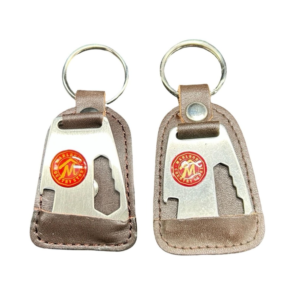 Vintage Marlboro Country Store Leather Multi‎ Tool Keychain Set of 2 Brown EDC